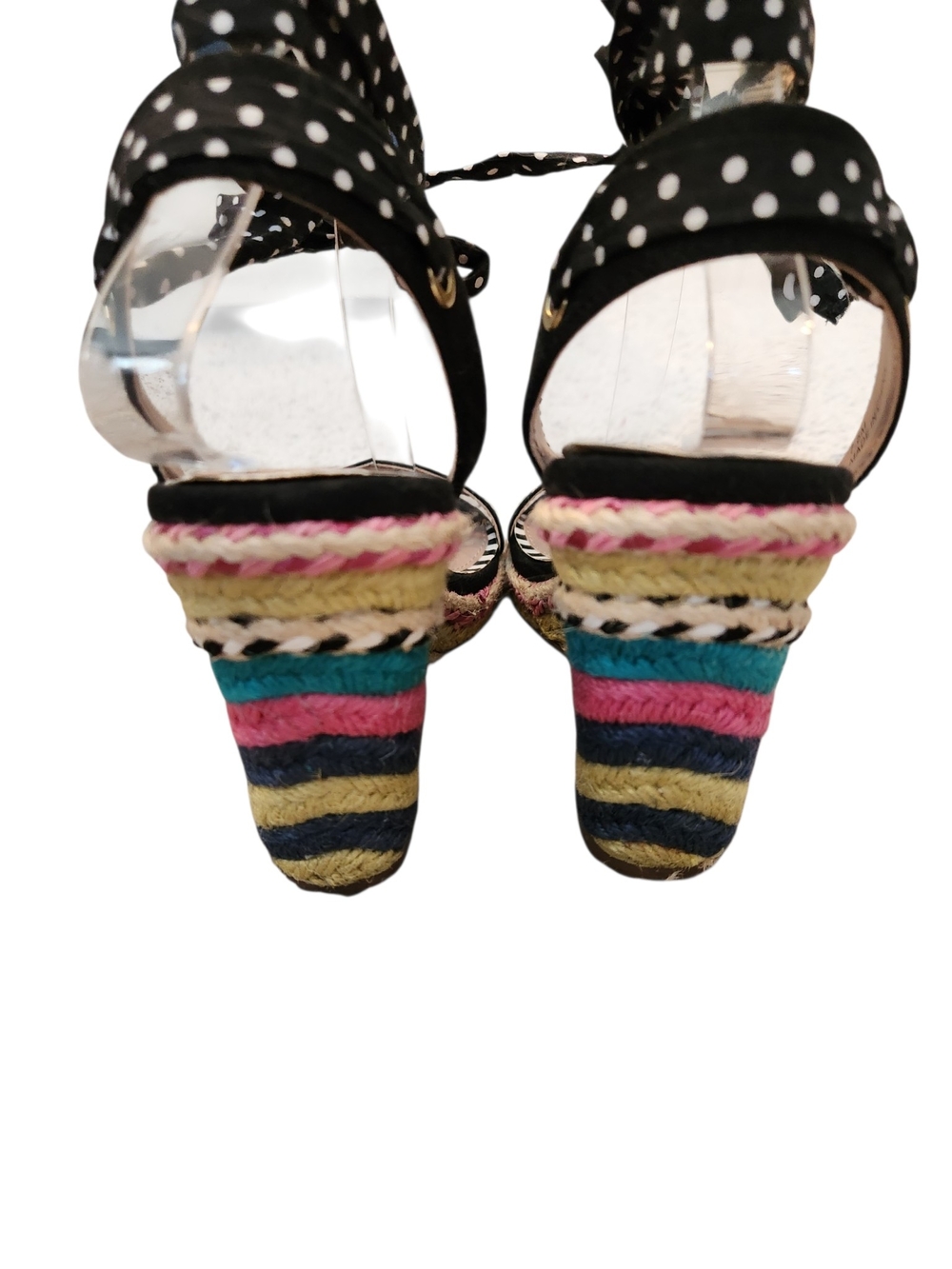Betsey Johnson Pima Polka Dot Rainbow Wedge Espadrille Sandal Size 7.5 Retro - Picture 4 of 8